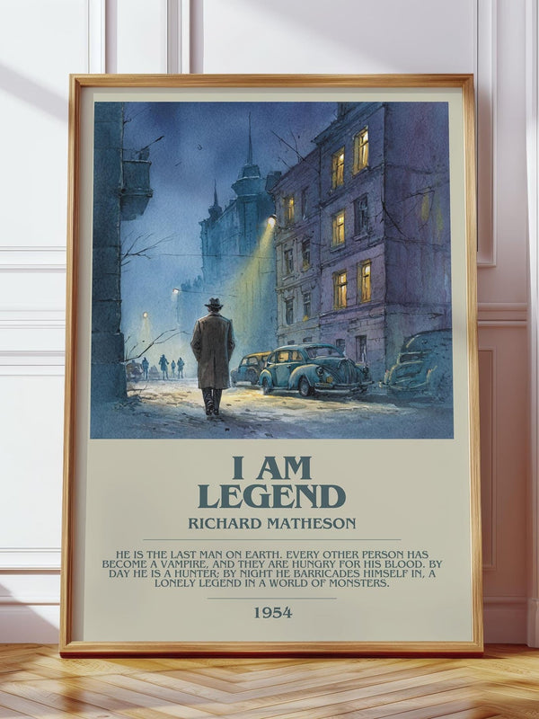 I Am Legend bookish print in frame leaning in hallway – horror wall art