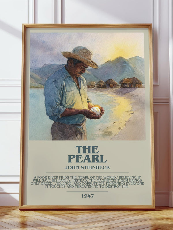 The Pearl bookish print in frame leaning in hallway – literary fiction wall art