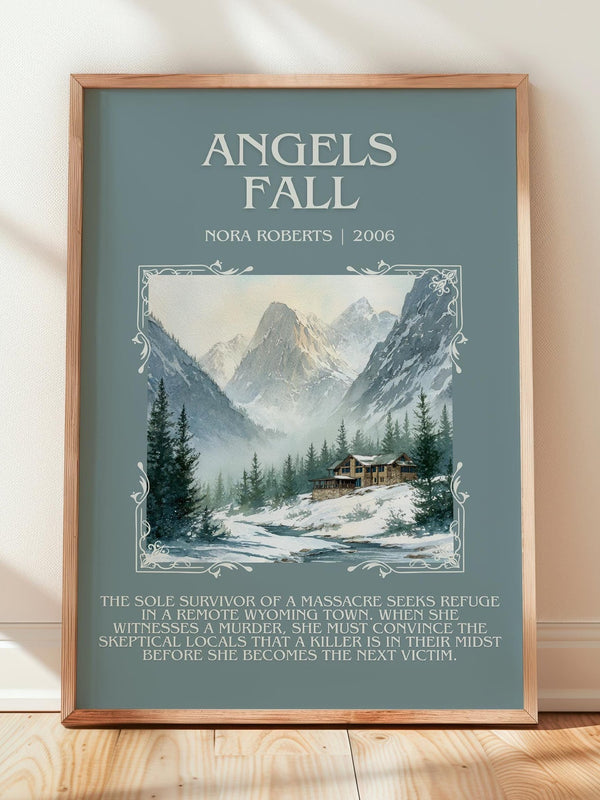 Angels Fall minimalist print in frame leaning in hallway – romance wall art