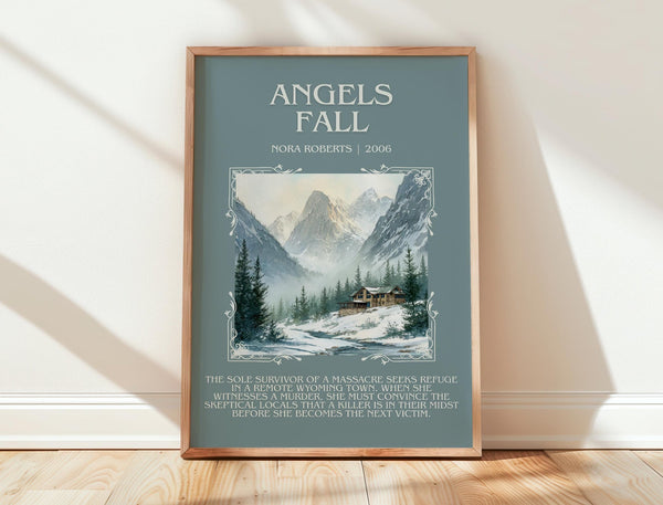 Angels Fall minimalist print in frame leaning in hallway – romance wall art