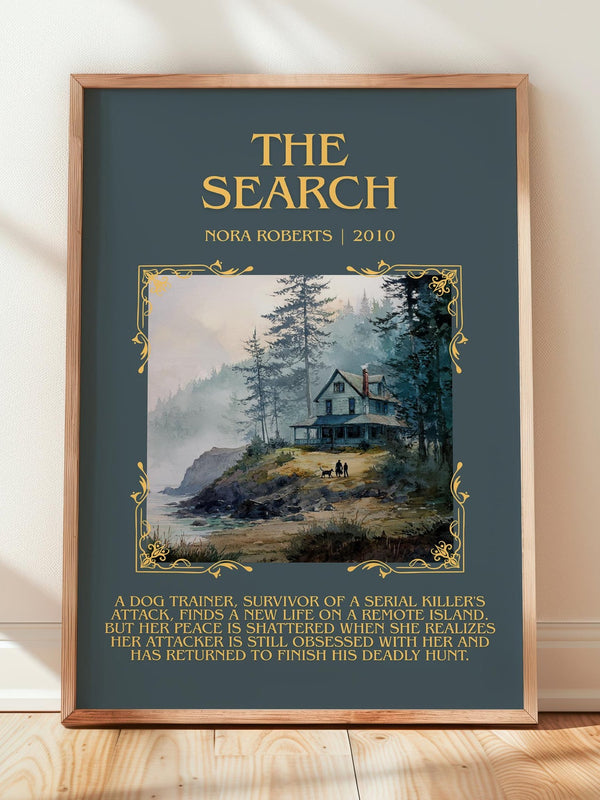 The Search minimalist print in frame leaning in hallway – romance wall art