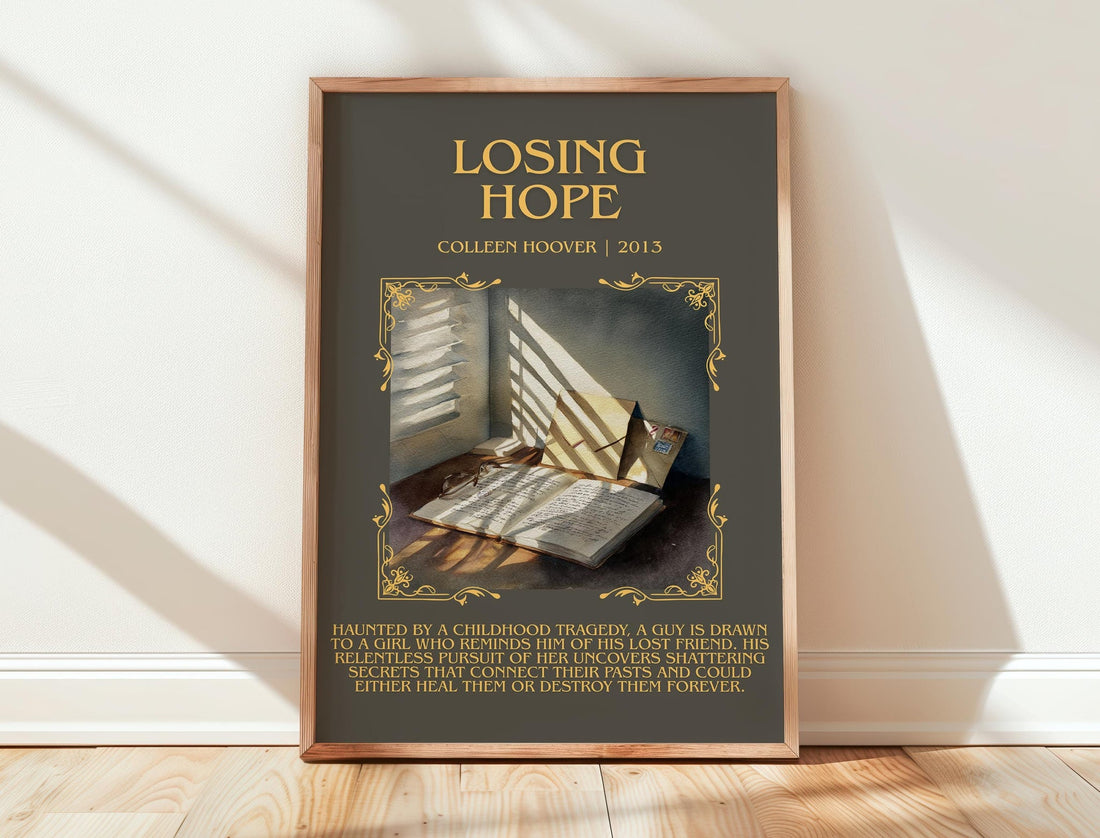 Losing Hope minimalist print in frame leaning in hallway – romance wall art (mockup)
