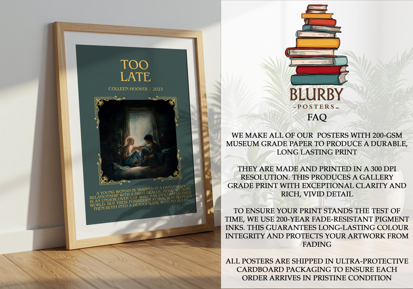 Too Late by Colleen Hoover | Book Poster | Literary Art Gift For Book Lover | Novel Inspired Wall Art | Free Delivery