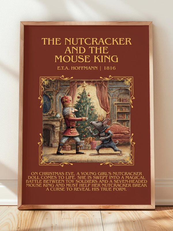 Nutcracker and the Mouse King minimalist print in frame leaning in hallway – childrens wall art