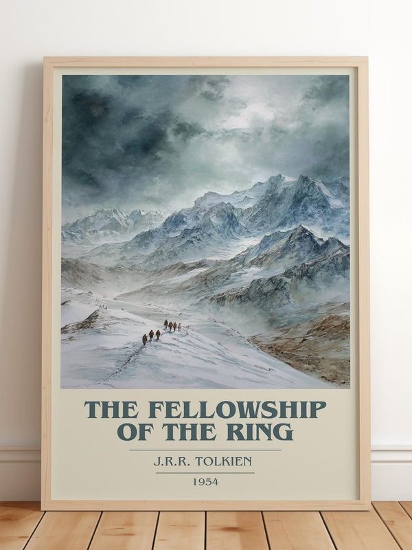 The Fellowship Of The Ring book cover print in frame leaning in hallway – fantasy wall art