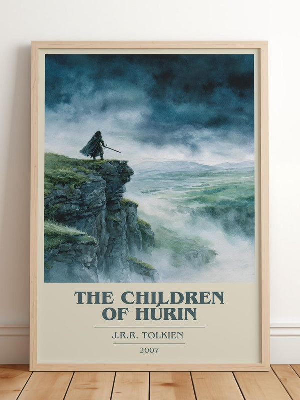 The Children of Húrin book cover print in frame leaning in hallway – fantasy wall art