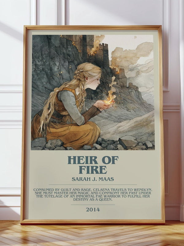 Heir of Fire bookish print in frame leaning in hallway – fantasy wall art