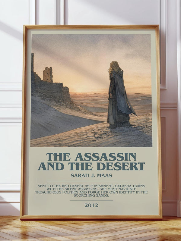 The Assassin And The Desert bookish print in frame leaning in hallway – childrens wall art