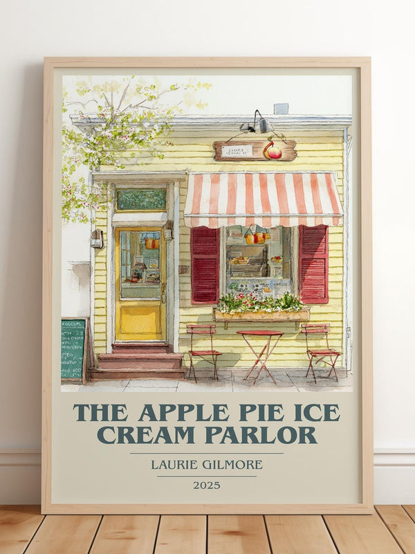 The Apple Pie Ice Cream Parlor book cover print in frame leaning in hallway – romance wall art