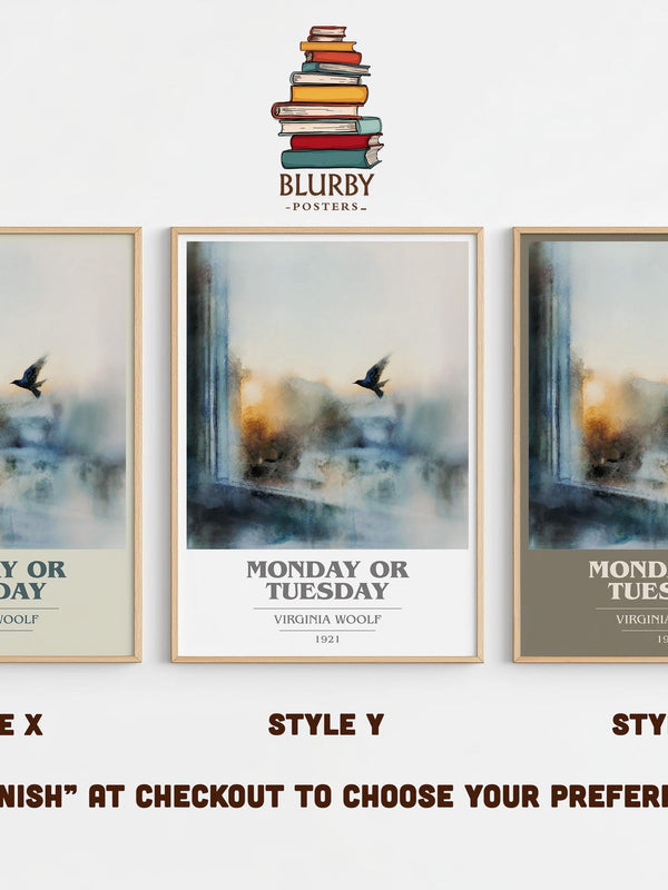 Monday Or Tuesday book cover print in frame leaning in hallway – classic literature wall art