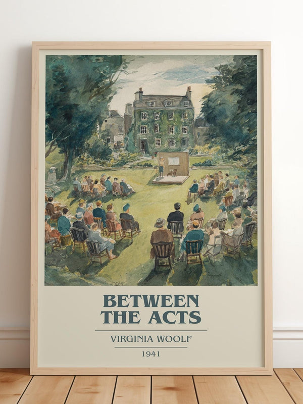Between the Acts book cover print in frame leaning in hallway – non fiction wall art