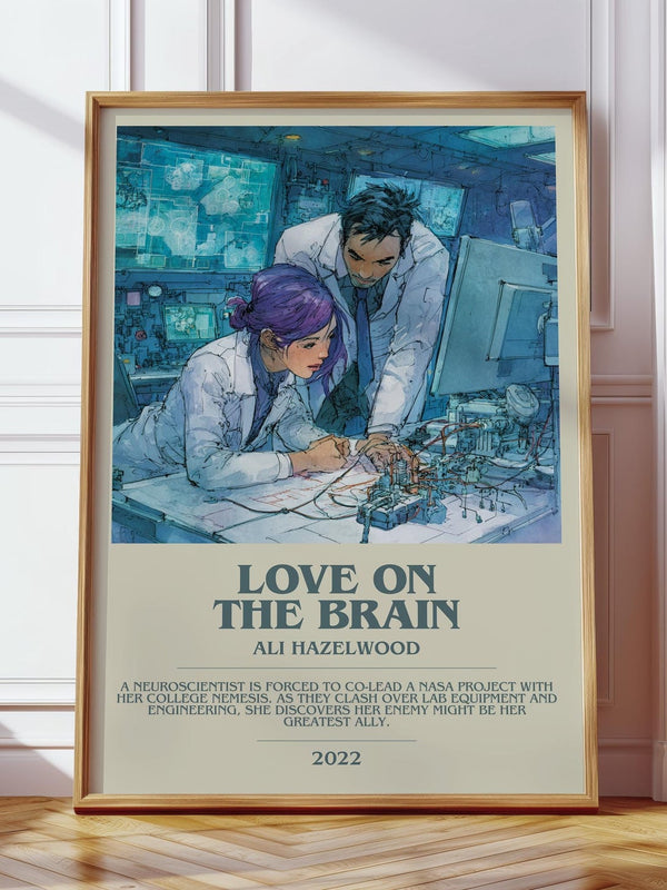 Love on the Brain bookish print in frame leaning in hallway – romance wall art