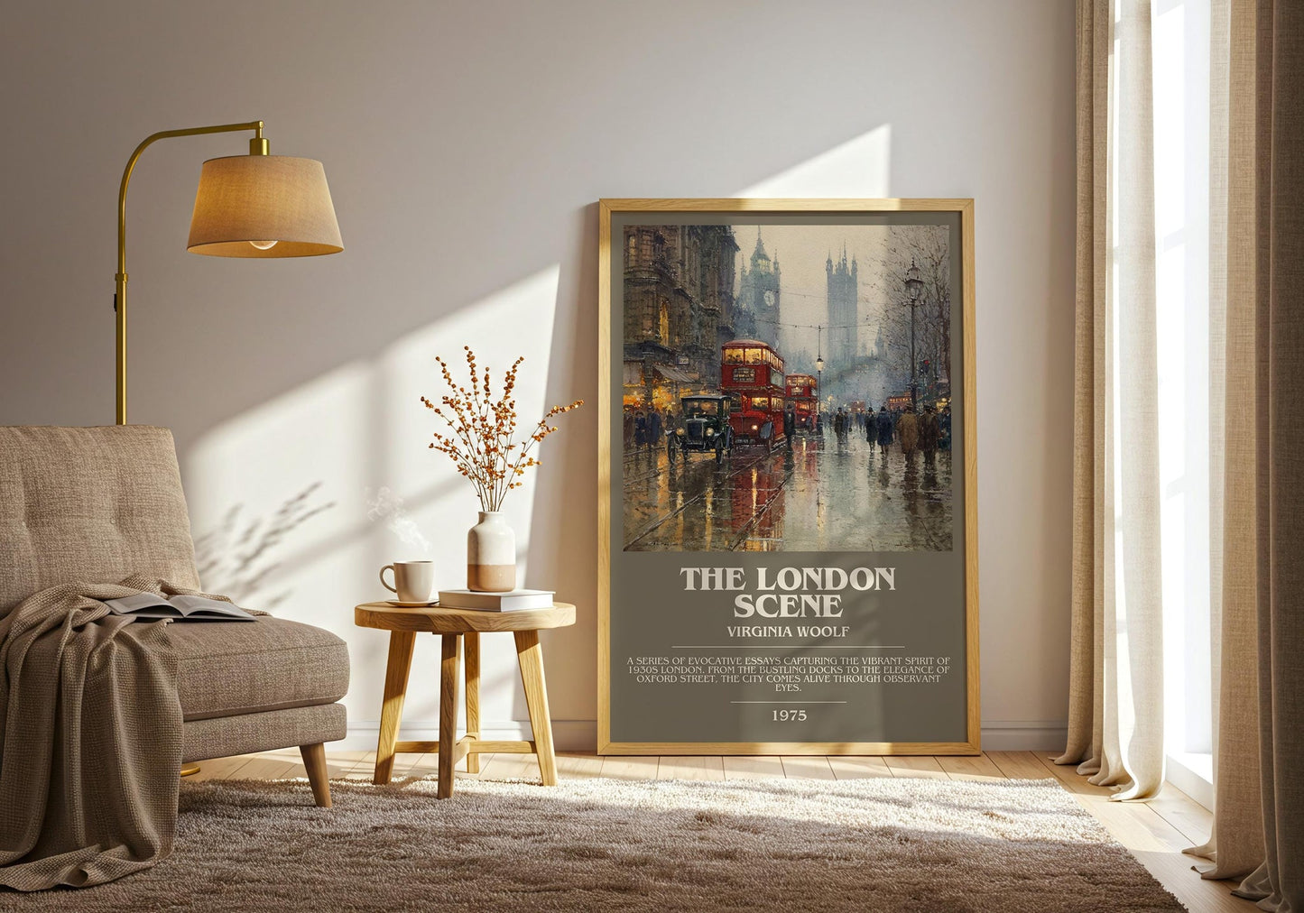 The London Scene bookish print on bookshelf – Virginia Woolf fan gift