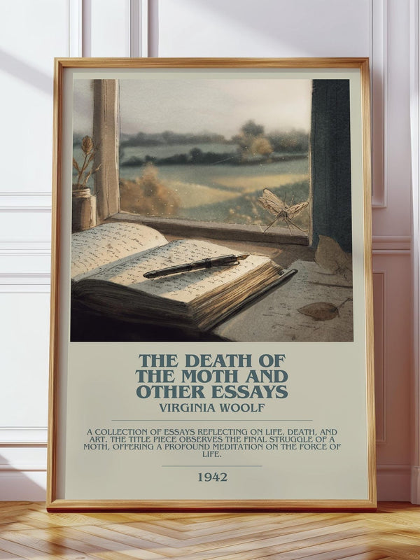 The Death of the Moth and Other Essays bookish print in frame leaning in hallway – classic literature wall art