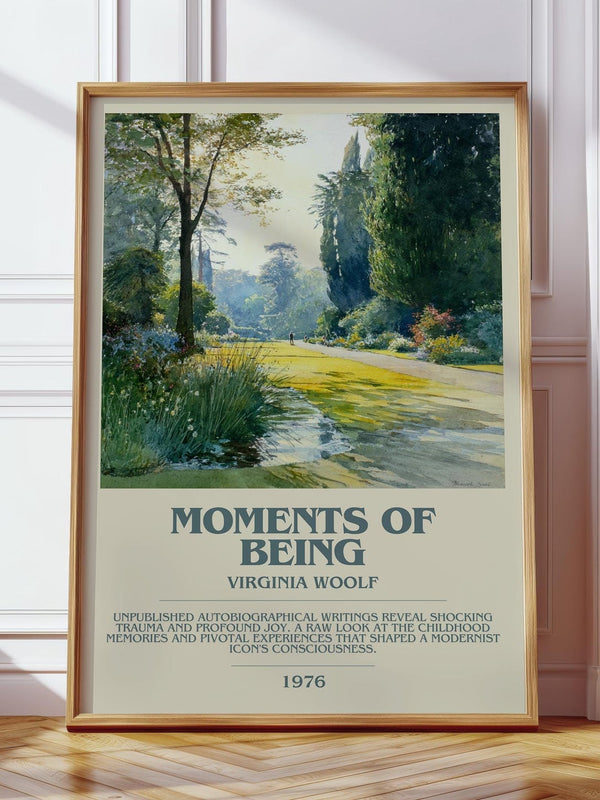 Moments of Being bookish print in frame leaning in hallway – non fiction wall art
