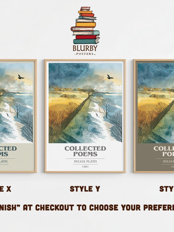 The Collected Poems book cover print in frame leaning in hallway – non fiction wall art