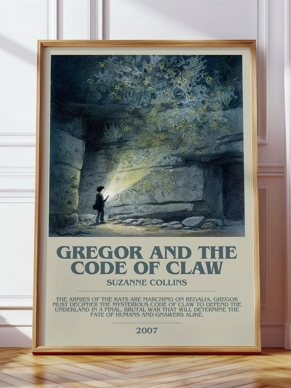 Gregor and the Code of Claw bookish print in frame leaning in hallway – fantasy wall art