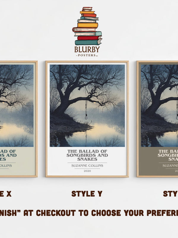 The Ballad of Songbirds and Snakes book cover print in frame leaning in hallway – dystopian wall art