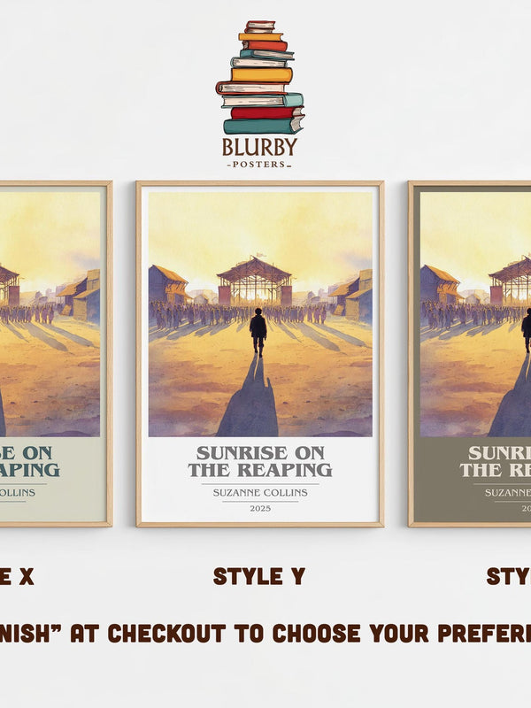 Sunrise on the Reaping book cover print in frame leaning in hallway – dystopian wall art