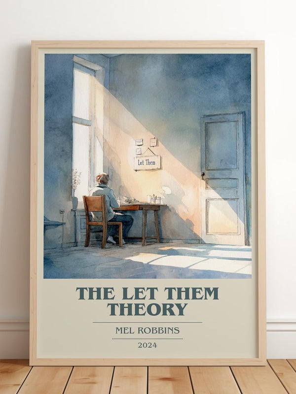 The Let Them Theory book cover print in frame leaning in hallway – classic literature wall art