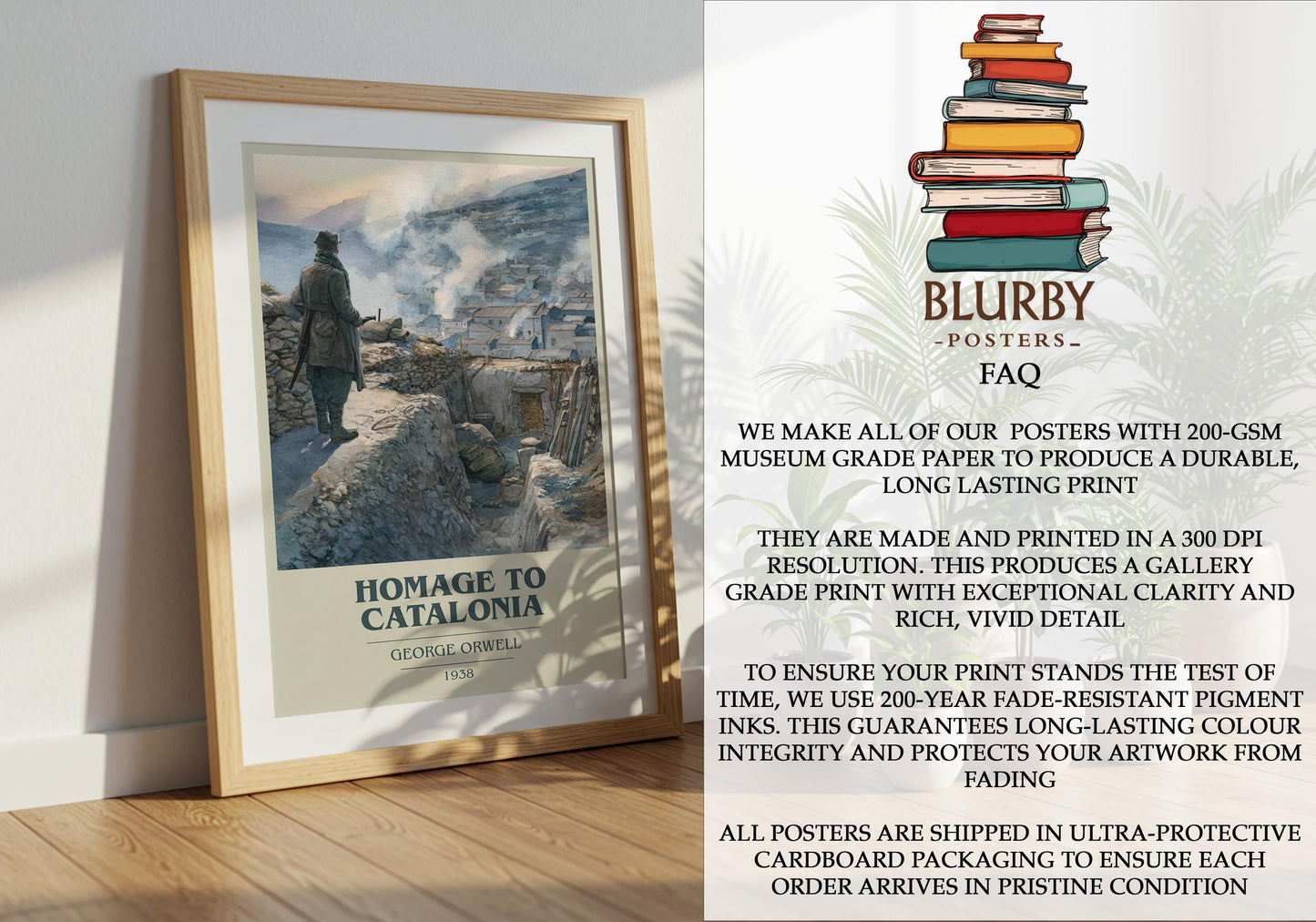 Homage to Catalonia by George Orwell | Book Poster | Literary Art Gift For Book Lover | Novel Inspired Wall Art | Free Delivery