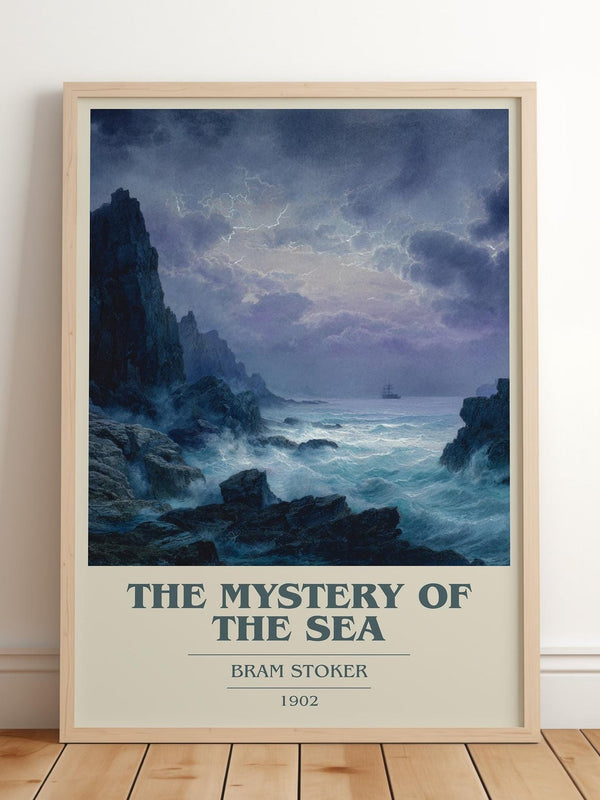 The Mystery Of The Sea book cover print in frame leaning in hallway – historical fiction wall art