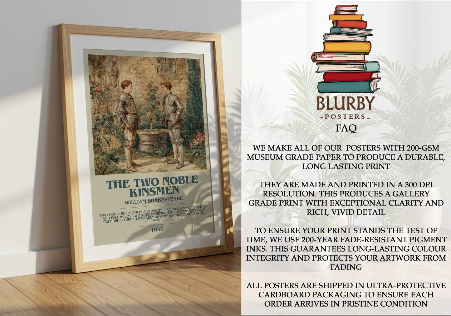 The Two Noble Kinsmen by William Shakespeare | Book Poster | Literary Art Gift For Book Lover | Novel Inspired Wall Art | Free Delivery