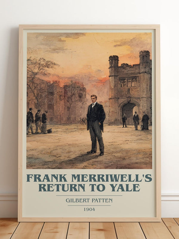 Frank Merriwell's Return To Yale book cover print in frame leaning in hallway – adventure wall art