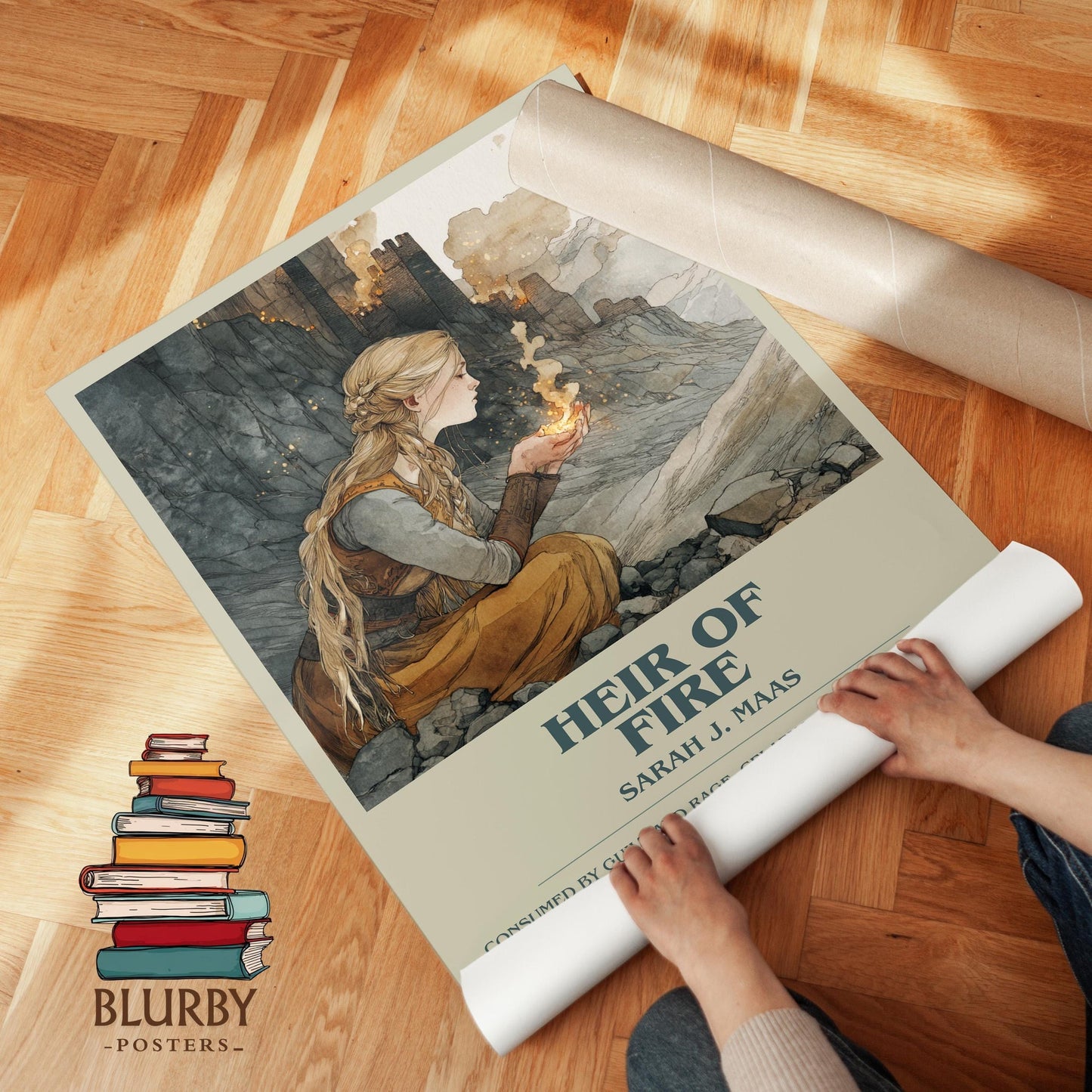 Heir of Fire book poster packaging – museum-quality print rolled in protective tube