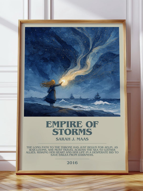 Empire of Storms bookish print in frame leaning in hallway – fantasy wall art
