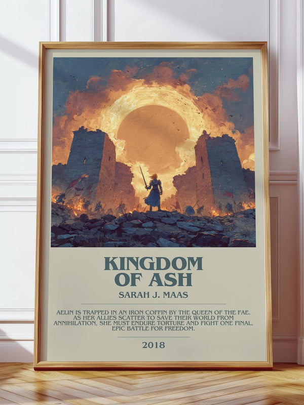 Kingdom of Ash bookish print in frame leaning in hallway – fantasy wall art