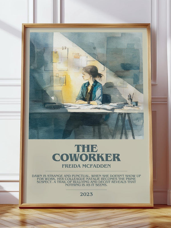 The Coworker bookish print in frame leaning in hallway – thriller wall art
