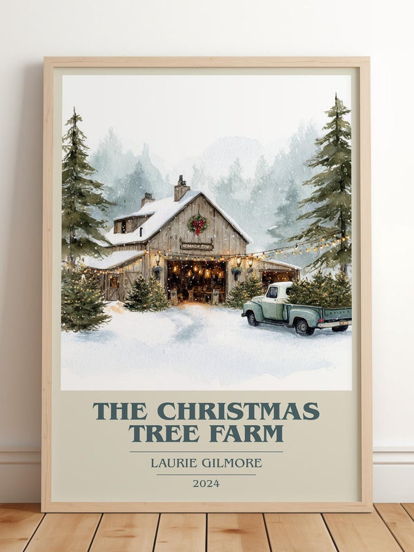 The Christmas Tree Farm book cover print in frame leaning in hallway – romance wall art