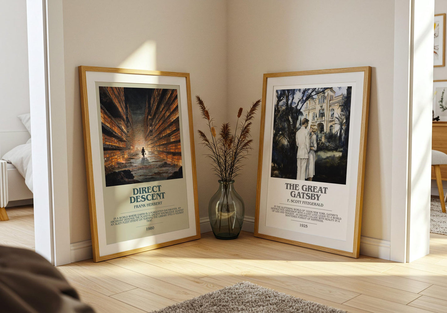 Direct Descent bookish poster paired in gallery wall – literary art prints