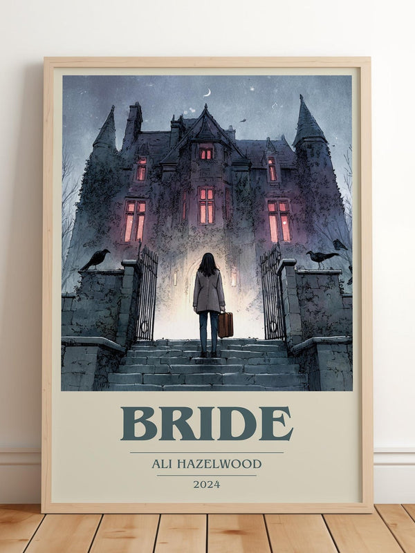 Bride book cover print in frame leaning in hallway – romance wall art