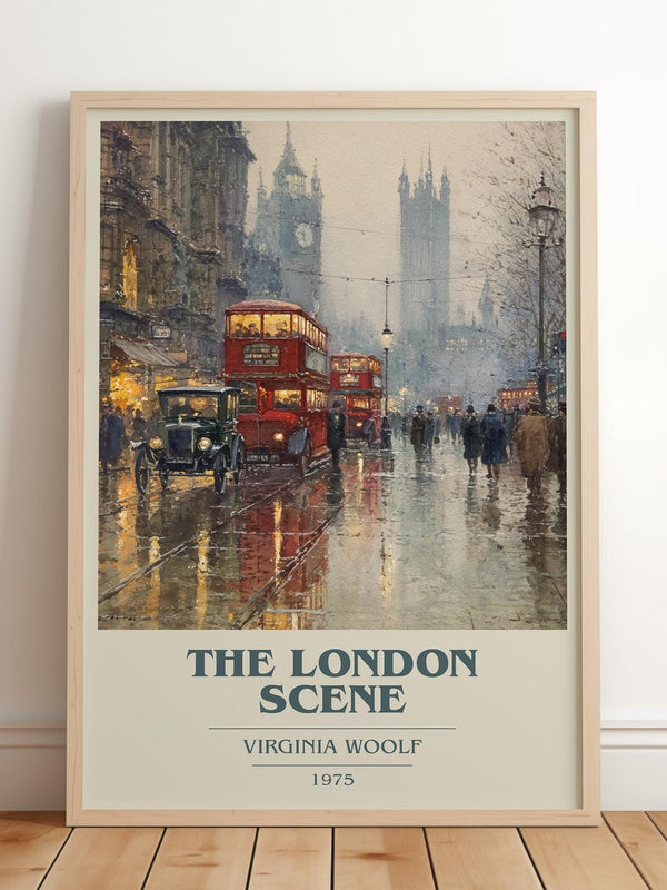 The London Scene book cover print in frame leaning in hallway – classic literature wall art