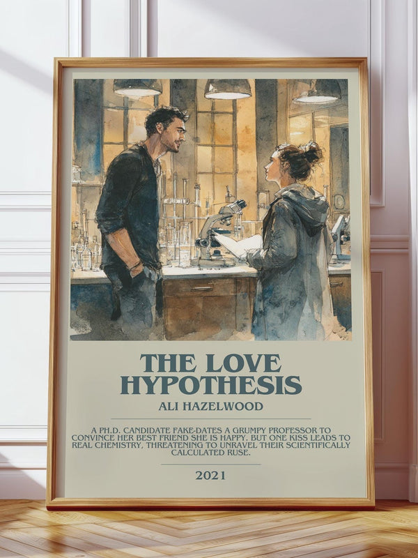 The Love Hypothesis bookish print in frame leaning in hallway – thriller wall art
