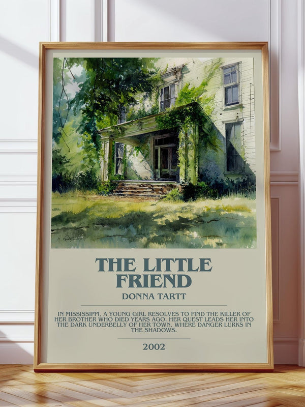 The Little Friend bookish print in frame leaning in hallway – classic literature wall art