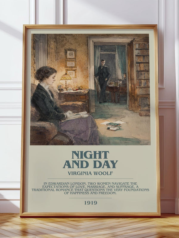 Night and Day bookish print in frame leaning in hallway – classic literature wall art