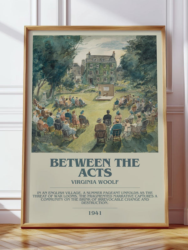 Between the Acts bookish print in frame leaning in hallway – non fiction wall art