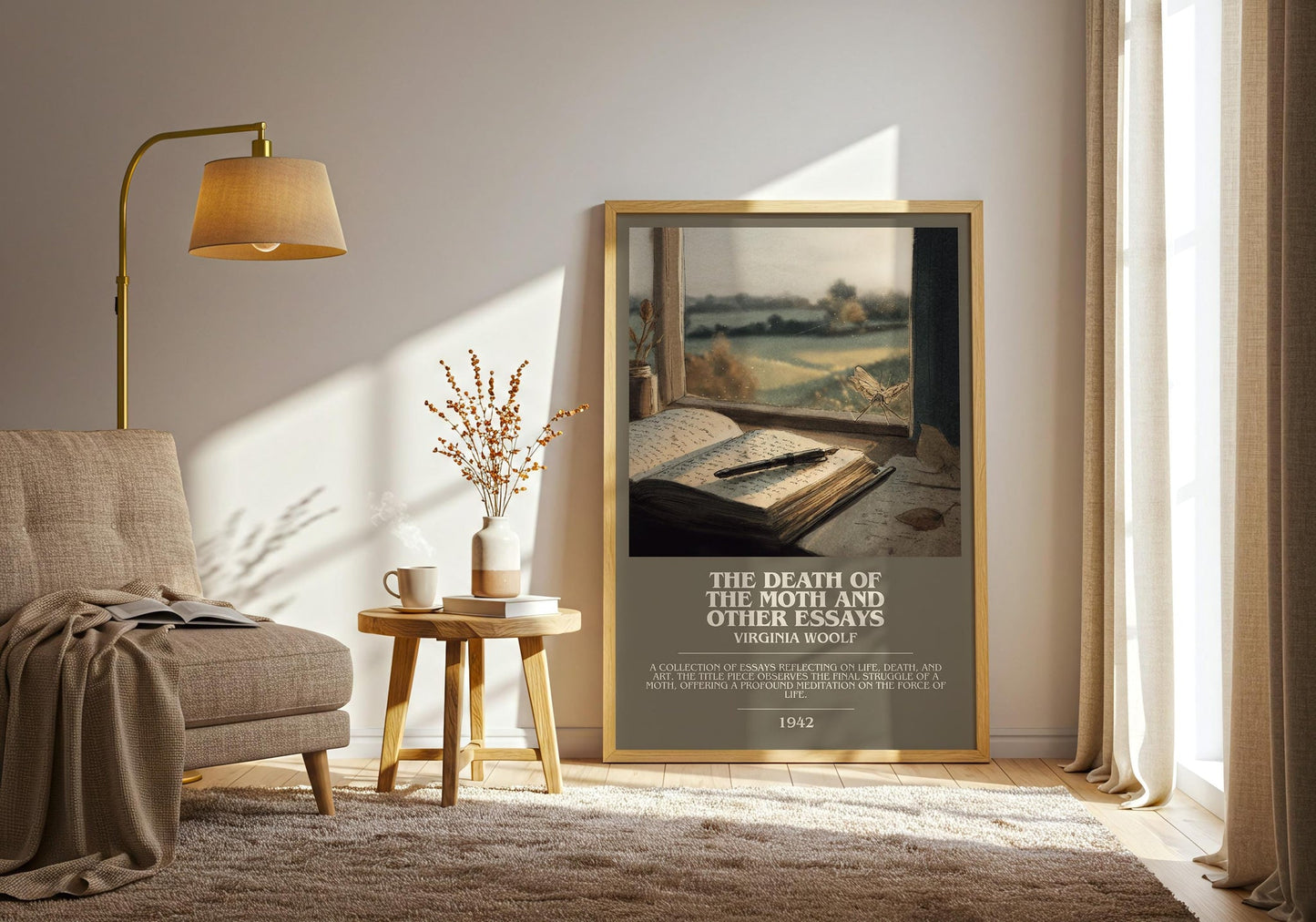 The Death of the Moth and Other Essays bookish print on bookshelf – Virginia Woolf fan gift