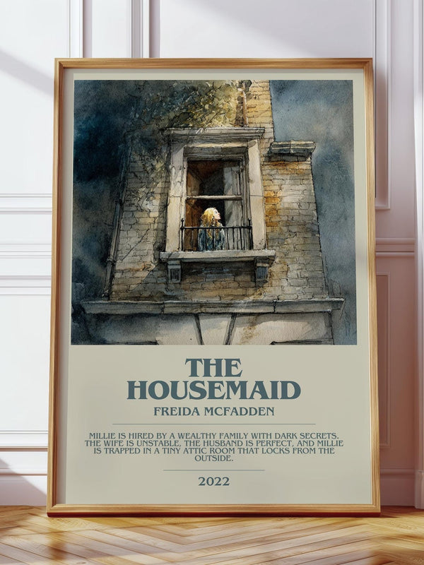 The Housemaid bookish print in frame leaning in hallway – non fiction wall art