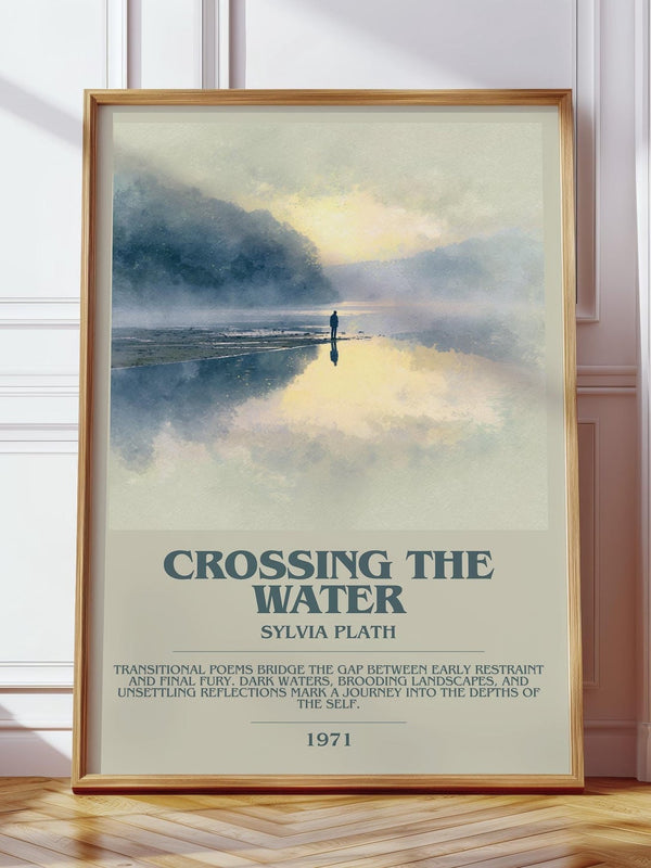 Crossing the Water bookish print in frame leaning in hallway – poetry wall art