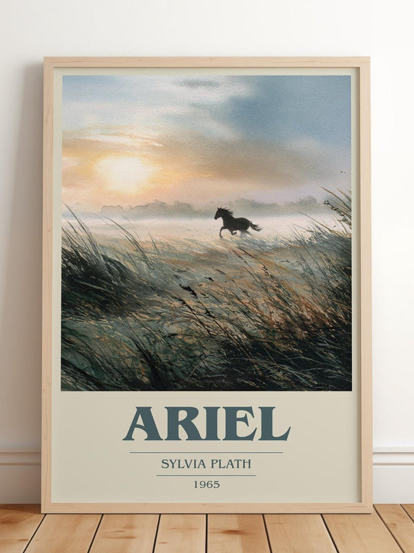 Ariel book cover print in frame leaning in hallway – poetry wall art