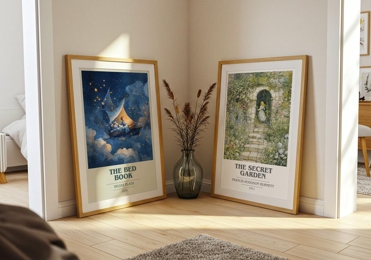 The Bed Book book cover poster paired in gallery wall – literary art prints