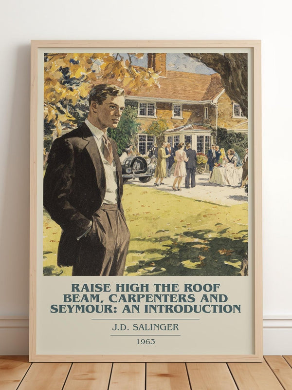 Raise High the Roof Beam, Carpenters and Seymour: An Introduction book cover print in frame leaning in hallway – classic