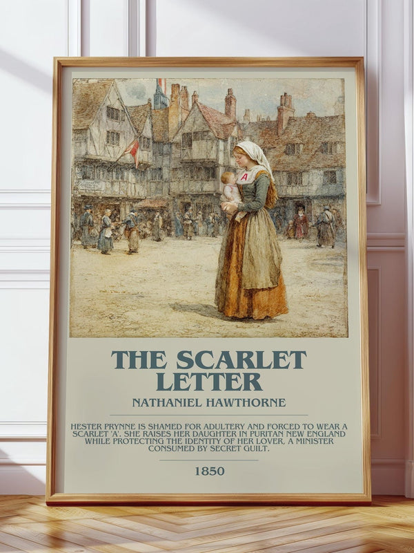 The Scarlet Letter bookish print in frame leaning in hallway – classic literature wall art