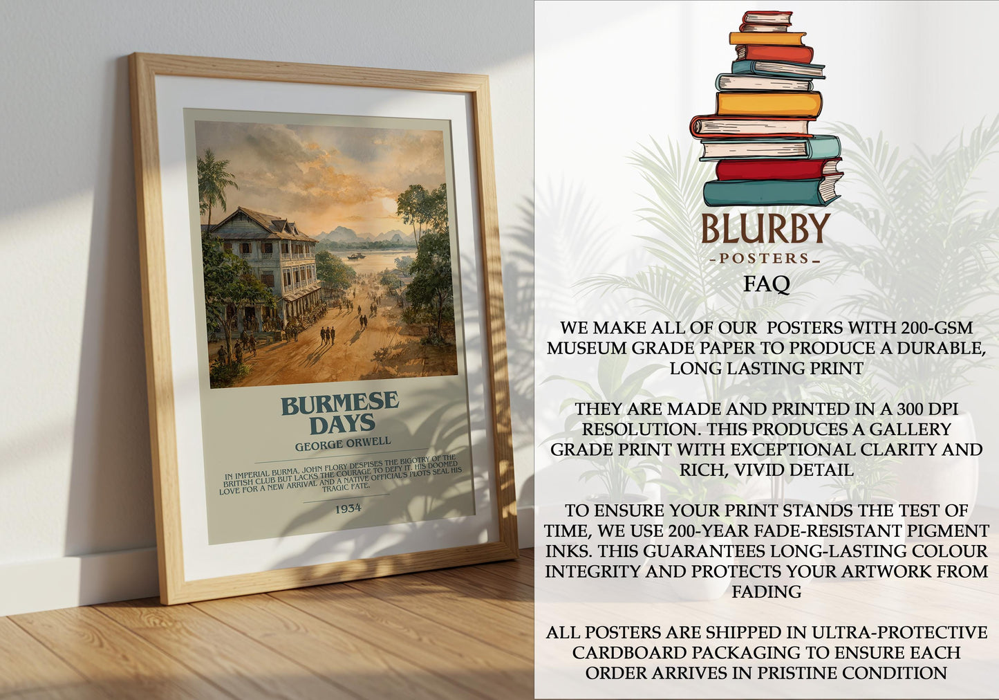 Burmese Days by George Orwell | Book Poster | Literary Art Gift For Book Lover | Novel Inspired Wall Art | Free Delivery