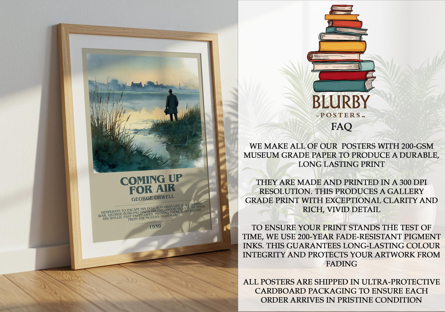 Coming Up for Air by George Orwell | Book Poster | Literary Art Gift For Book Lover | Novel Inspired Wall Art | Free Delivery