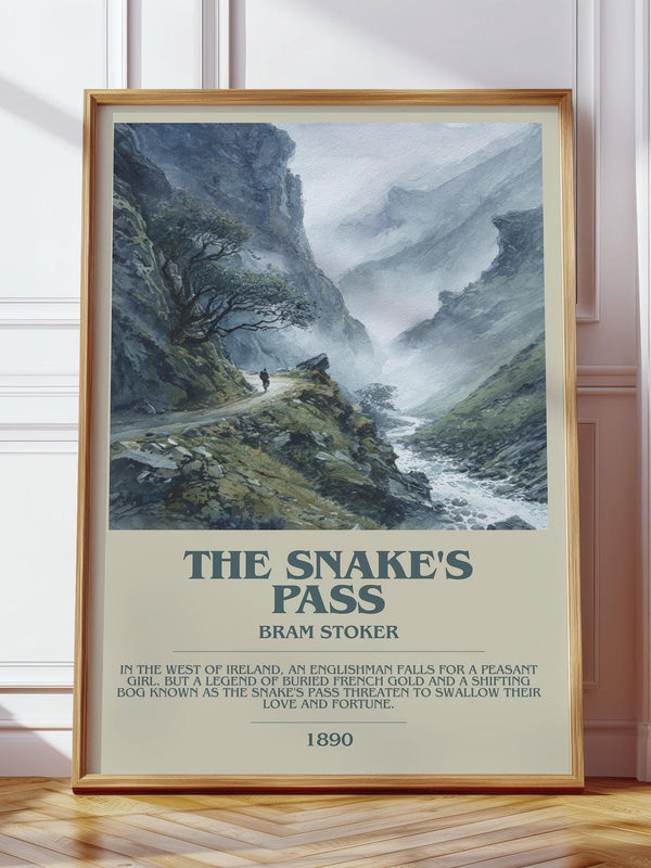 The Snake's Pass bookish print in frame leaning in hallway – gothic wall art